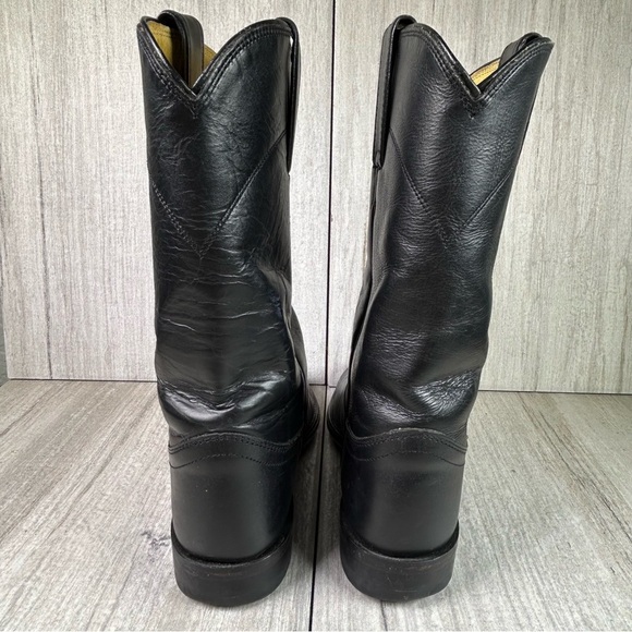 Justin Boots Black Leather Roper Round Almond Toe Cowboy Boot Women’s Size 6.5 - Picture 7 of 11